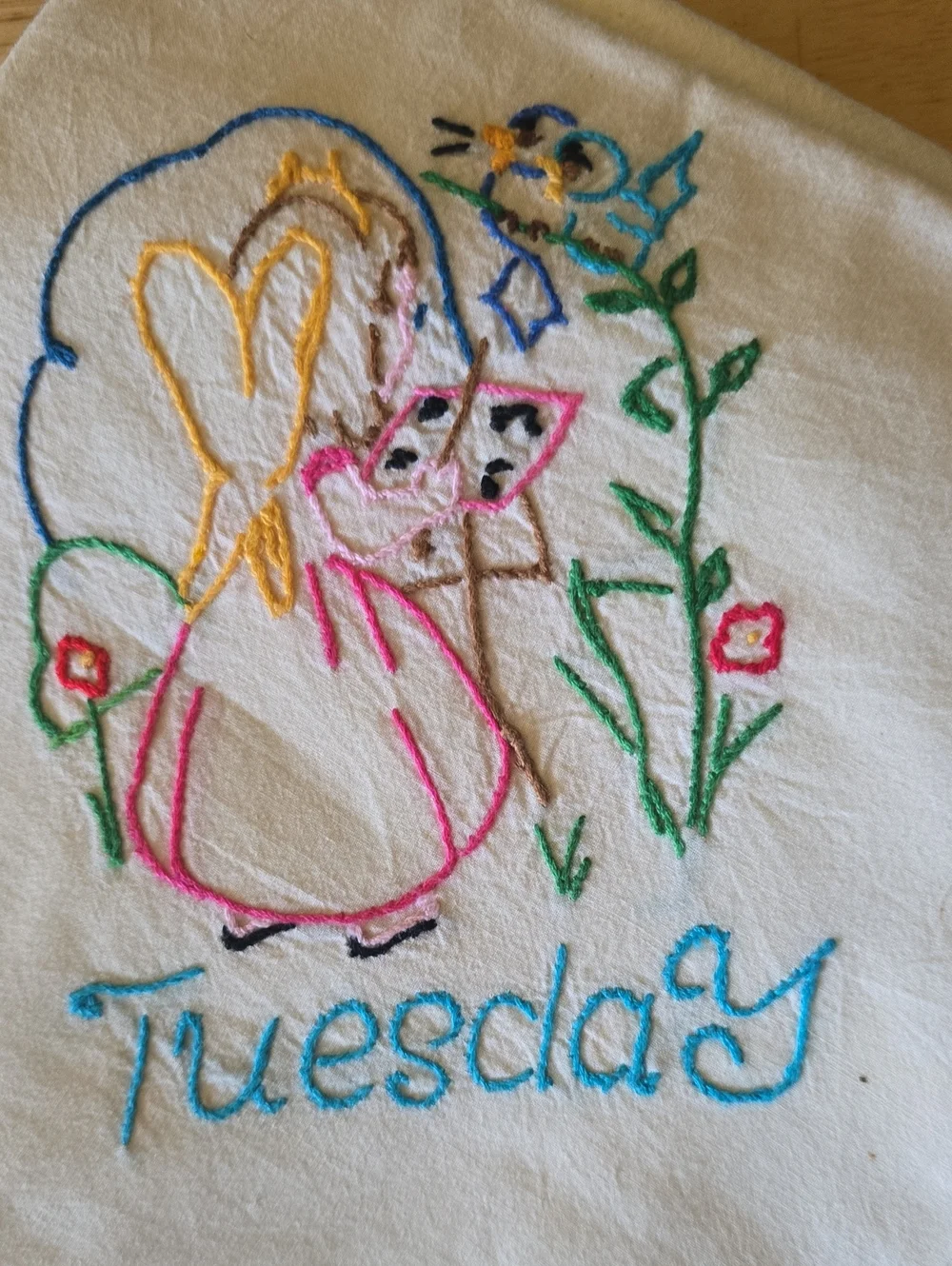 Vintage Kitchen Linens  Embroidered Day-of-Week Kitchen Towels - 5pc Set